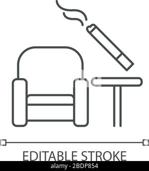 Smoking area pixel perfect linear icon. Comfort zone at airport terminal for smokers. Thin line customizable illustration. Contour symbol. Vector Stock Vector