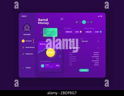 Virtual wallet tablet interface vector template. Mobile app page day ...
