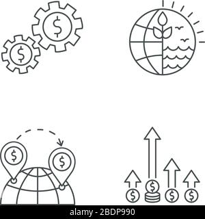 International trade, customs taxes pixel perfect linear icons set. Tariffs and foreign direct investment. Customizable thin line contour symbols Stock Vector