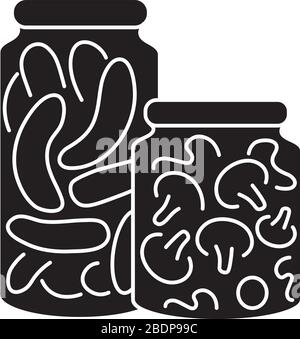 Pickling black glyph icon. Food conservation, vegetables preservation. Raw veggies fermentation in brine silhouette symbol on white space. Canned Stock Vector