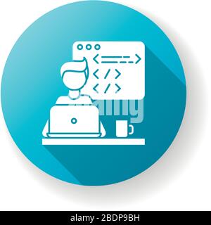 Web developer blue flat design long shadow glyph icon. Computer software development, PC application design. Programming, coding and UI designing Stock Vector