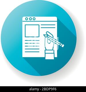 Copywriter, article author blue flat design long shadow glyph icon. Freelance journalist and editor. Essay writing and editing, journalism and Stock Vector