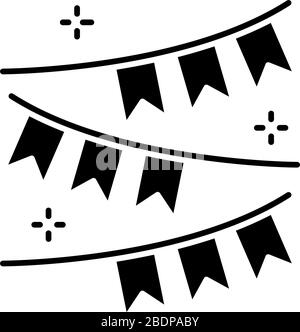 Party garland black glyph icon. Carnival fair. Hang festive flags. Pennant for summer holiday. Celebrate birthday and anniversary. Silhouette symbol Stock Vector