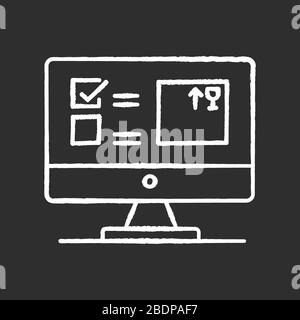 Automated tracking system chalk white icon on black background. Inventory management software, program, dashboard. Merchandise availability control Stock Vector