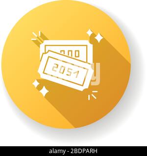 Raffle yellow flat design long shadow glyph icon. Lottery winner ticket with numbers. Gambling competition coupon. Participate in contest. Win jackpot Stock Vector