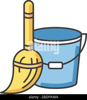 Household duties RGB color icon. Mop and bucket for housecleaning. Cleaning floor utensils. Maintenance supply for janitor. Home chores. Tidy house Stock Vector