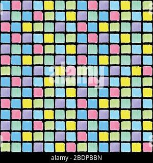 Vector mosaic background, vector geometric pattern seamless, colored squares on a black background, Doodle line texture Stock Vector