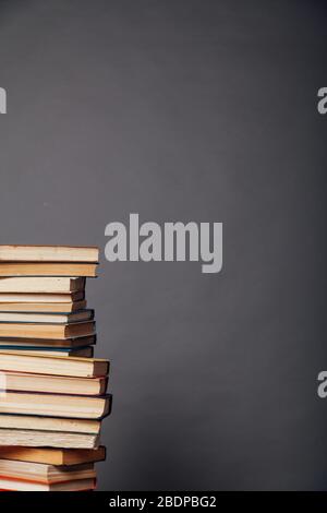 a lot of different educational books on a gray background Stock Photo
