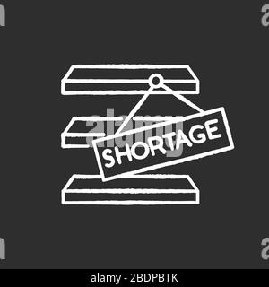 Stock shortage chalk white icon on black background. Merchandise lack, goods limited quantity, empty storehouse. Commerce, retail, consumerism Stock Vector