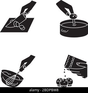 Culinary techniques black glyph icons set on white space. Different ...