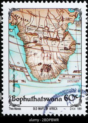 Antique map of southern Africa on postage stamp Stock Photo