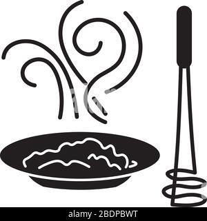 Puree black glyph icon. Creamy vegetable paste, culinary method. Food cooking process silhouette symbol on white space. Delicious potato mash Stock Vector