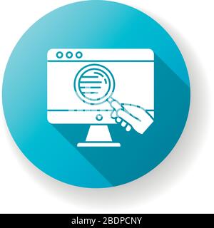 Web researcher blue flat design long shadow glyph icon. Site analysis, data search, web analytics. Internet research, websites surfing. Remote Stock Vector