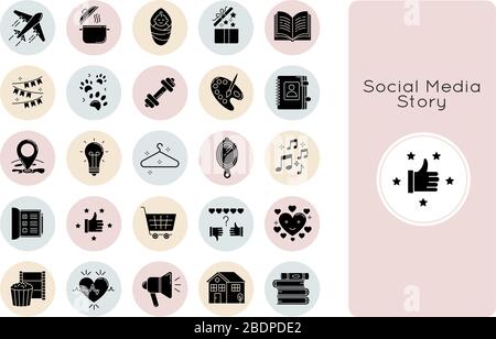 Social media story black glyph icons set on white space. Online ...