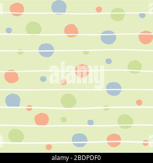 Seamless vector pattern or texture with colorful polka dots on green background for kids background, blog, web design, scrapbooks, party or baby Stock Vector