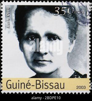 Portrait of Marie Curie on stamp of Guinea Bissau Stock Photo