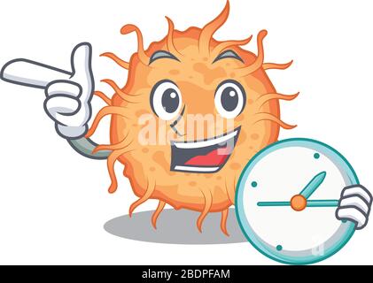 Bacteria endospore mascot design concept smiling with clock Stock Vector