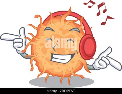 Bacteria endospore Cartoon design concept listening music Stock Vector