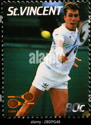 Tennis champion Ivan Lendl on postage stamp Stock Photo