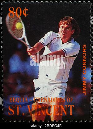 Tennis player Jimmy Connors on postage stamp Stock Photo