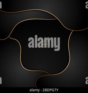 Abstract black and gold curved waves layer overlapping with shadow luxury style on dark background. Vector illustration Stock Vector