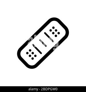 Band aid icon. Black icon isolated on white background. Medical patch silhouette. Simple icon. Web site page and mobile app design vector element. Stock Vector