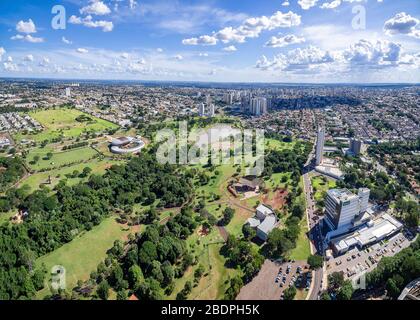 Campo Grande - MS, Brazil - March 31, 2020: Panoramic aerial view of the city of Campo Grande MS, Brazil and the park of the indigenous nations. Capit Stock Photo