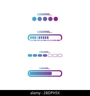 Set of vector loading icons. Colorful progress loading bar isolated. Bright download sign. Vector loading symbols Stock Vector