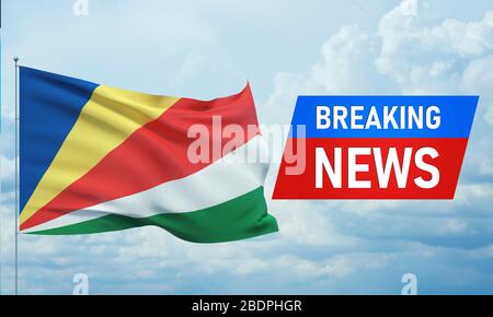 Breaking news. World news with backgorund waving national flag of Seychelles. 3D illustration. Stock Photo
