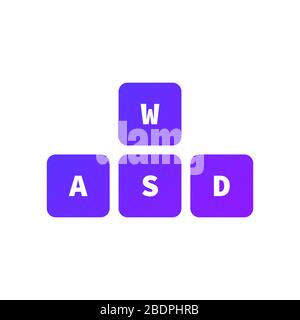 WASD keys, game control keyboard buttons. Gaming and cybersport symbol. Vector illustration. Stock Vector