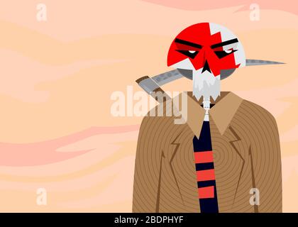 Modern demon cartoon character. Vector illustrated Grim Reaper, personification of death with a large scythe on his back. Stock Vector