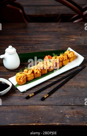 fried rolls with topping Stock Photo