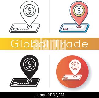 Tariffs icon. Import and export tax, foreign trading regulation. Trade barrier, international commerce restriction. Linear black and RGB color styles Stock Vector