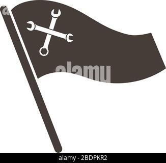 Labour day emblem with banner and wrenches. Vector illustration. Stock Vector