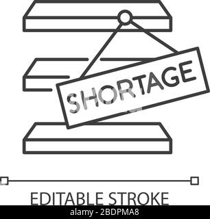 Stock shortage pixel perfect linear icon. Merchandise lack, goods limit, empty storehouse. Thin line customizable illustration. Contour symbol. Vector Stock Vector