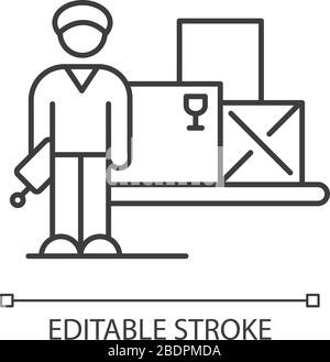 Storekeeper pixel perfect linear icon. Warehouse worker. Storage and storehouse manager. Thin line customizable illustration. Contour symbol. Vector Stock Vector