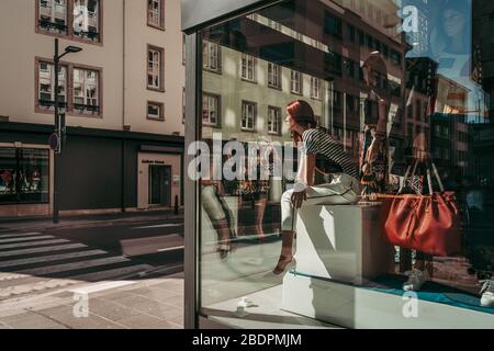 LUXEMBOURG CITY /  APRIL 2020: Fashion shop windows in times of Coronavirus emergency Stock Photo