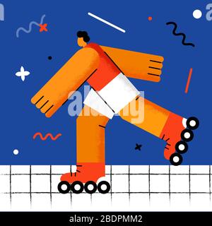 Roller skating man on the blue background Stock Vector