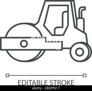 Road roller pixel perfect linear icon. Compactor type vehicle for construction works. Thin line customizable illustration. Contour symbol. Vector Stock Vector