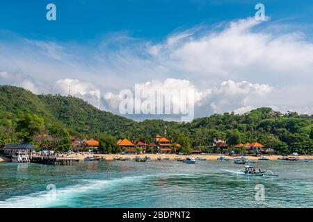 Horizontal panoramic of in Padang Bai in Bali, Indonesia. Stock Photo