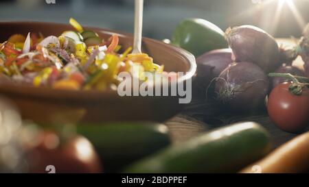 Fresh healthy mixed vegetables in a bowl, healthy eating concept Stock Photo