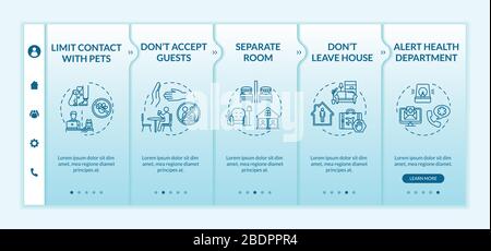 Self-isolation tips onboarding vector template. Staying home, contacts limit, guess accepting prohibition. Responsive mobile website with icons Stock Vector