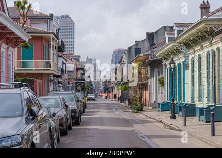 New Orleans, LA/USA - 3/19/2020: Bourbon Street in French Quarter Stock Photo