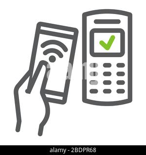 Mobile payments using smartphone color line icon, banking and payment, contactless terminal payment sign, vector graphics, a linear pattern on a white Stock Vector