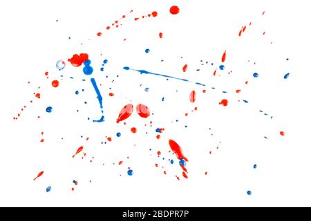 Random messy splashes, splatters, drops of red and blue paint or nail polish. Abstract trendy art texture background Stock Photo
