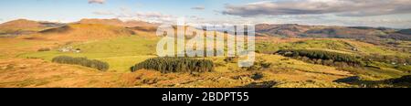 Lake District panorama from Great Burney. Coniston Fells L of centre, Scafell & Scafell Pike behind and left, Fairfield in distance. Stock Photo