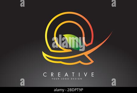 Monogram Q Letter Logo Design with Green Leaf. Eco and Organic Letter Vector Illustration. Stock Vector