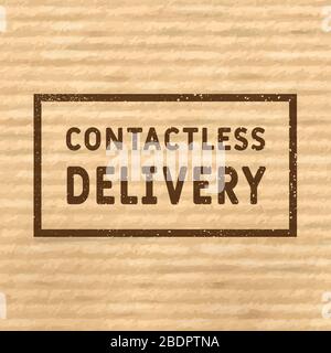 Contactless delivery vector text on paper packaging box texture. Stock Vector