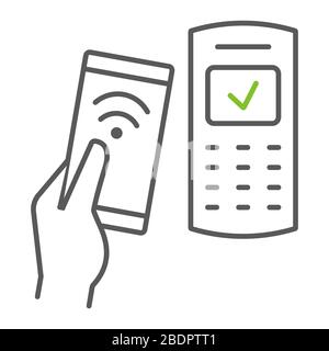 Mobile payments using smartphone color line icon, banking and payment, contactless terminal payment sign, vector graphics, a linear pattern on a white Stock Vector