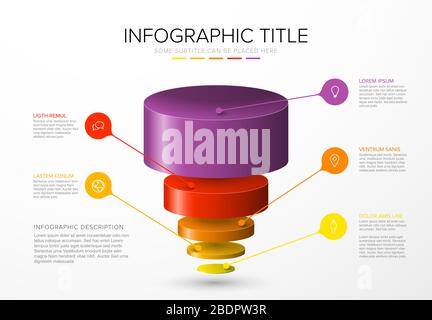 Vector Infographic layers template with five circle levels for material structure - funnel / reverse pyramid template on light background Stock Vector